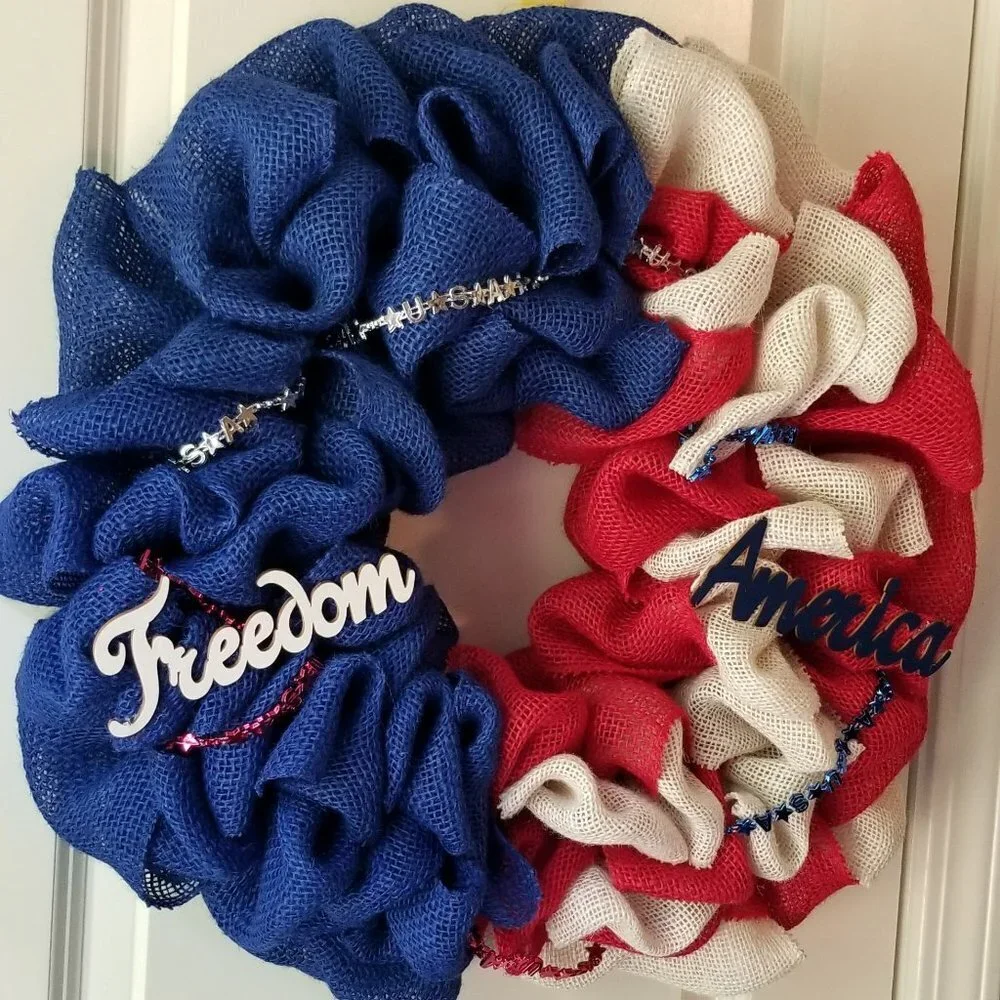 Patriotic Burlap Wreath Front Door Decor Year Round